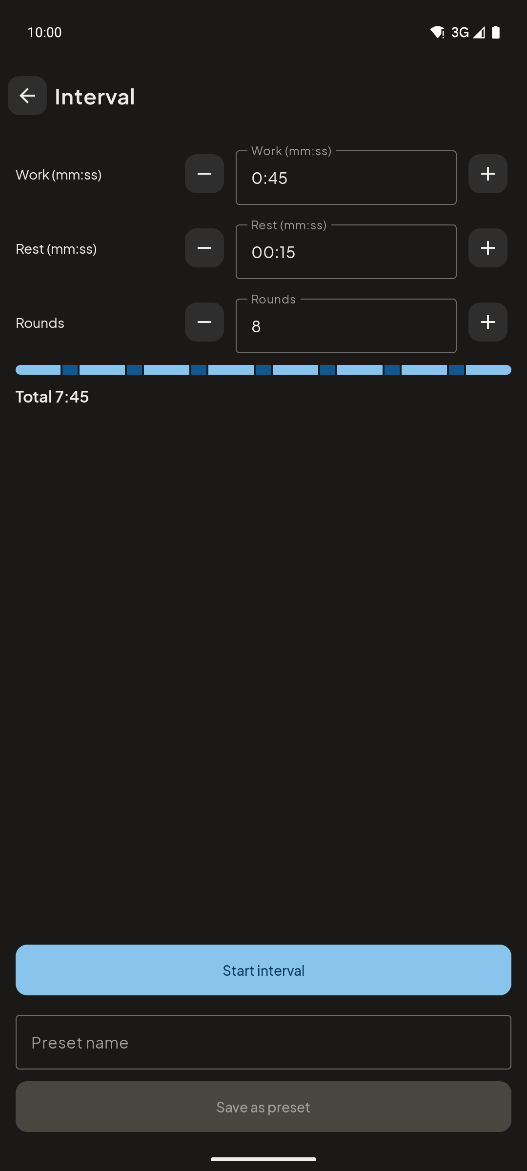 ZuluTone interval builder with work and rest rounds