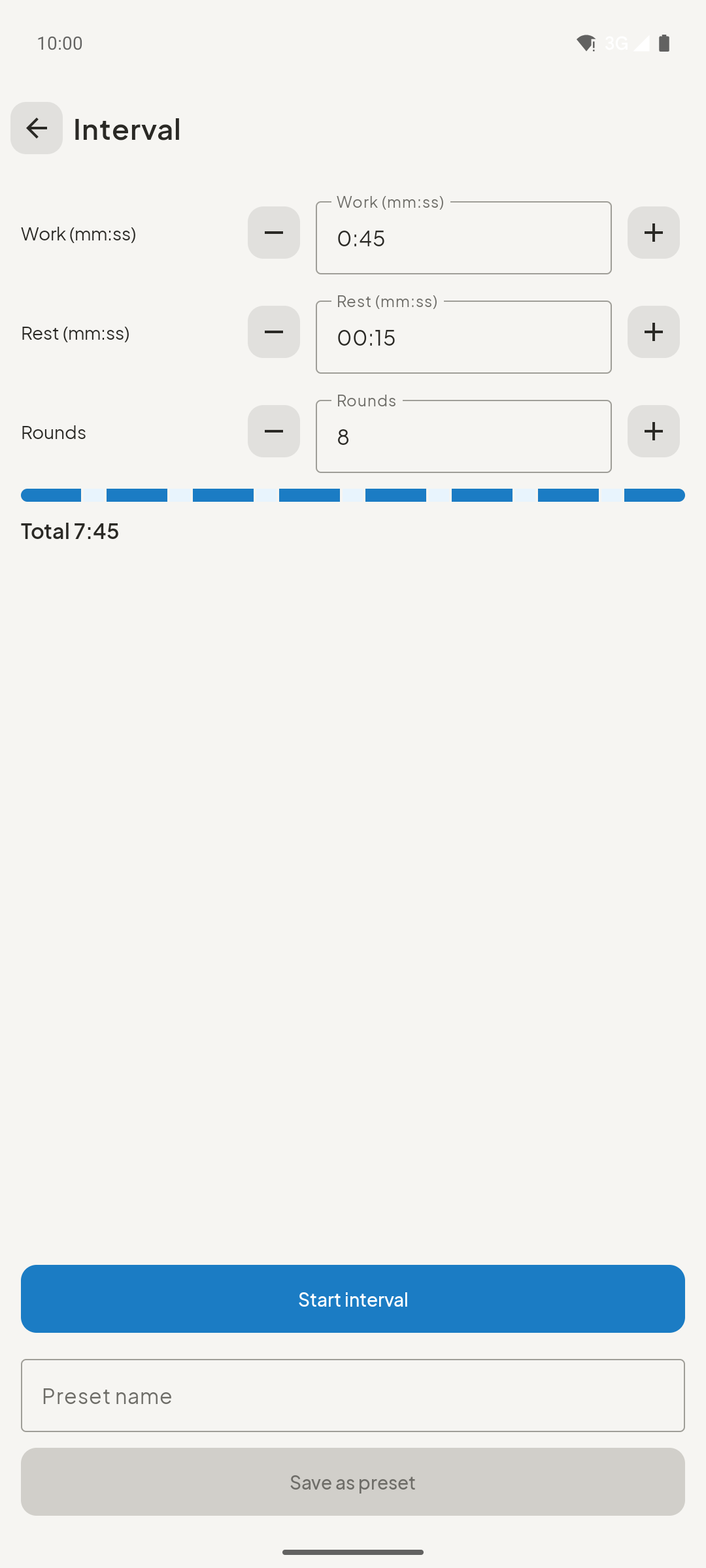 ZuluTone interval builder with work and rest rounds